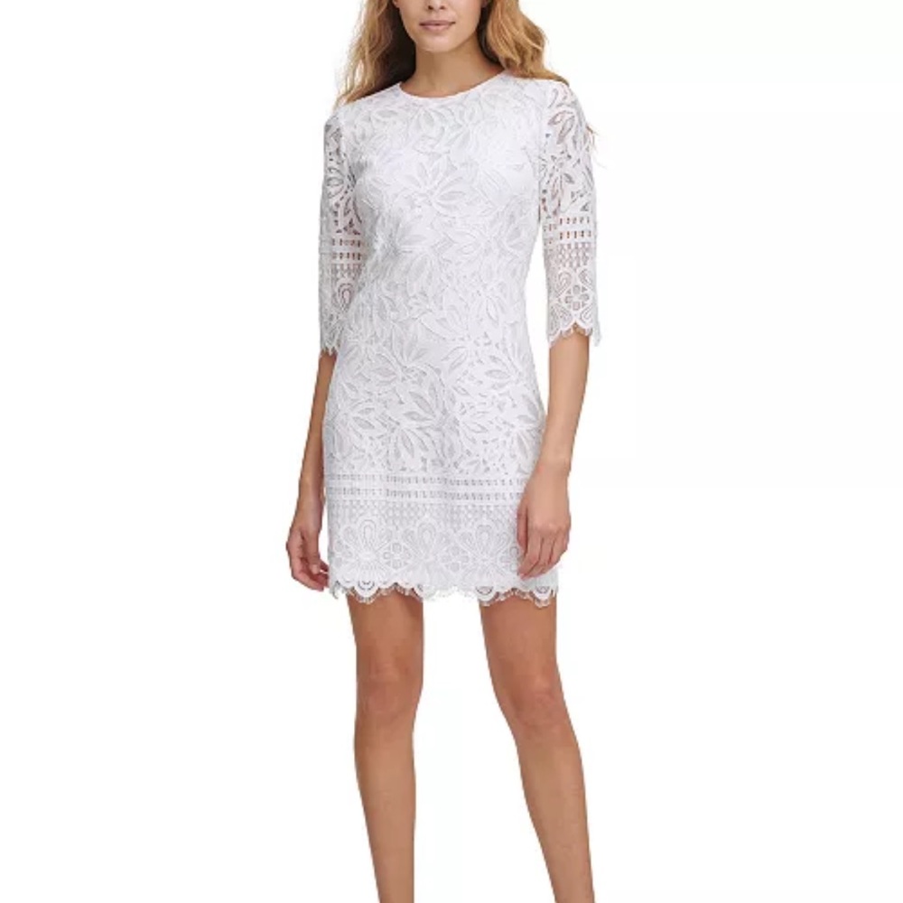 Kensie White Sheath Mini Dress 3/4 Sleeve
